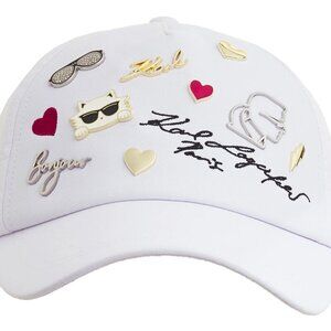 NWT Karl Lagerfeld Paris Women/Men Cate Pins Baseball Cap in White $58.00
